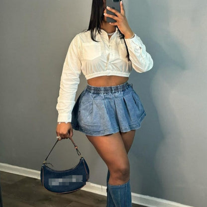 Jupe denim plissée