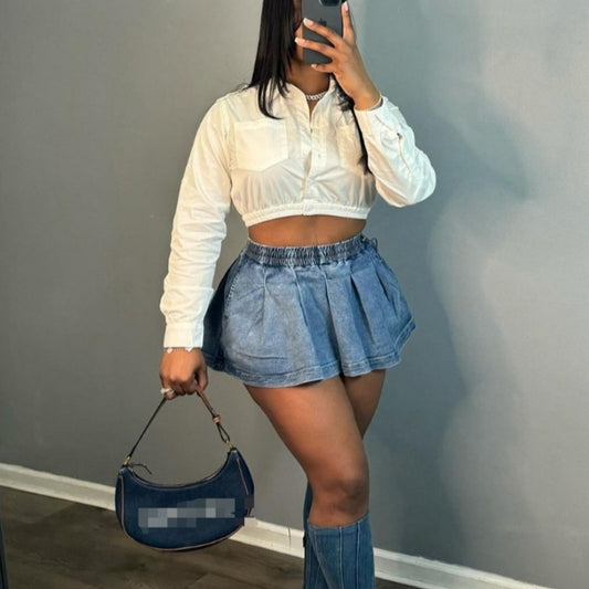 Jupe denim plissée