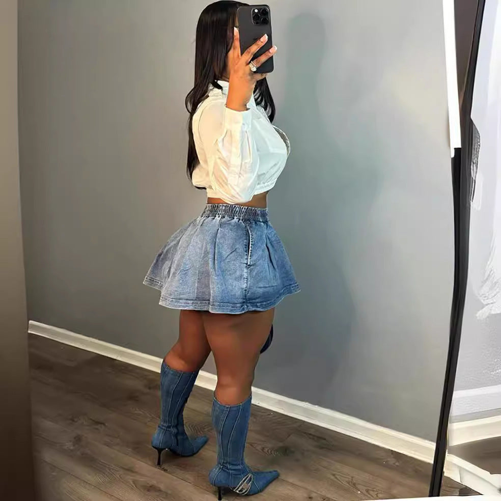 Jupe denim plissée