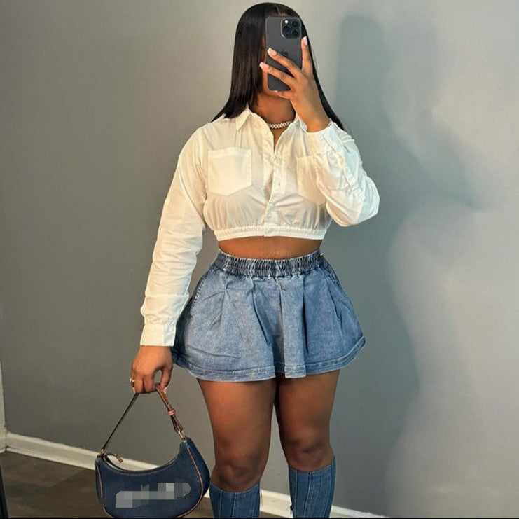 Jupe denim plissée