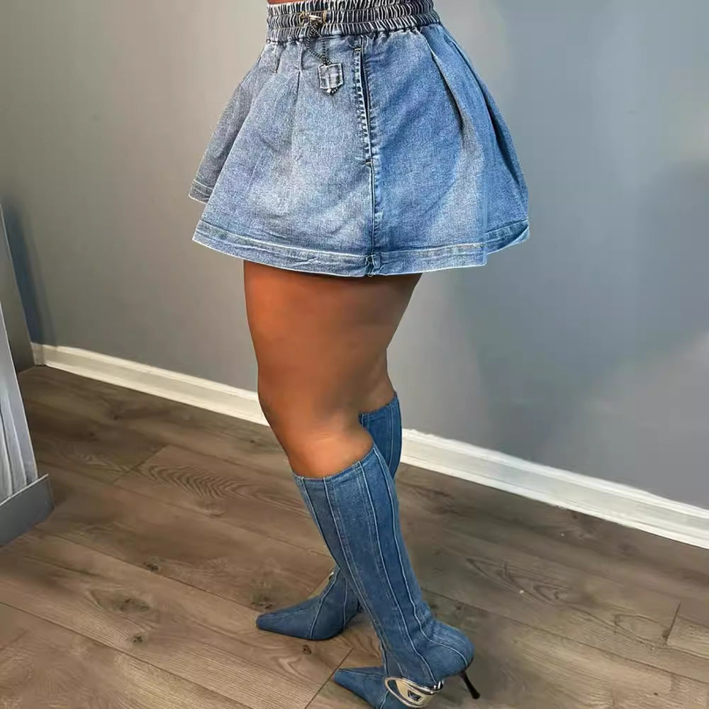 Jupe denim plissée