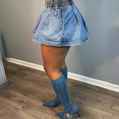 Jupe denim plissée