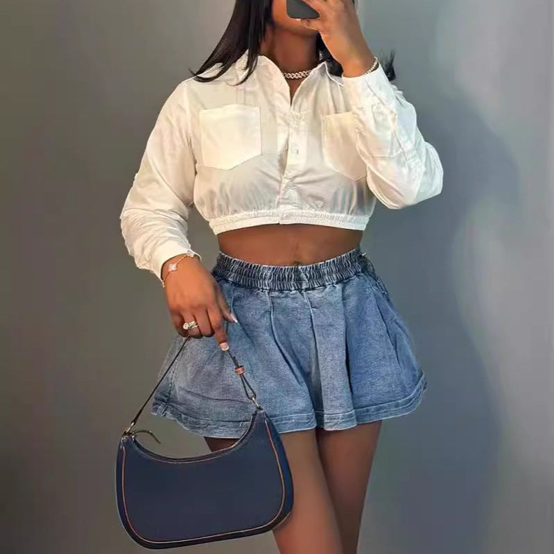 Jupe denim plissée
